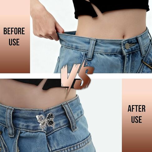 16 Sets Pant Waist Tightener,Adjustable Silvery Buttons Pins for Loose Jeans Waist Tightener for Pants Women and Girls Metal Flower Butterfly Brooch for Skirts Clothing Sleeves No Sew and No Tools in Saudi Arabia