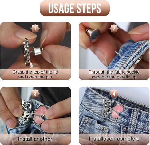 16 Sets Pant Waist Tightener,Adjustable Silvery Buttons Pins for Loose Jeans Waist Tightener for Pants Women and Girls Metal Flower Butterfly Brooch for Skirts Clothing Sleeves No Sew and No Tools in Saudi Arabia