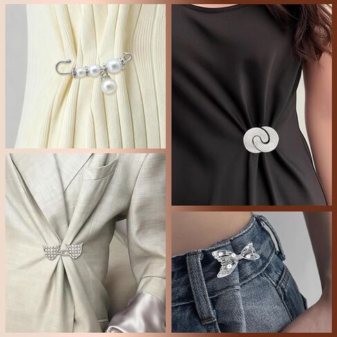 16 Sets Pant Waist Tightener,Adjustable Silvery Buttons Pins for Loose Jeans Waist Tightener for Pants Women and Girls Metal Flower Butterfly Brooch for Skirts Clothing Sleeves No Sew and No Tools in Saudi Arabia