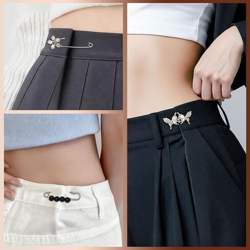 16 Sets Pant Waist Tightener,Adjustable Silvery Buttons Pins for Loose Jeans Waist Tightener for Pants Women and Girls Metal Flower Butterfly Brooch for Skirts Clothing Sleeves No Sew and No Tools in Saudi Arabia