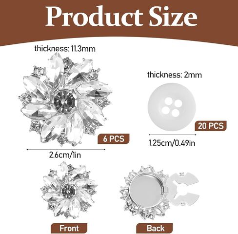 26 Pcs Rhinestone Button Covers Set with Sewing Buttons Formal Attire Detachable Sewing Kit Replacement for Women Shirt Tuxedo Dresses Men Women DIY Craft Decor Embellishment in Saudi Arabia