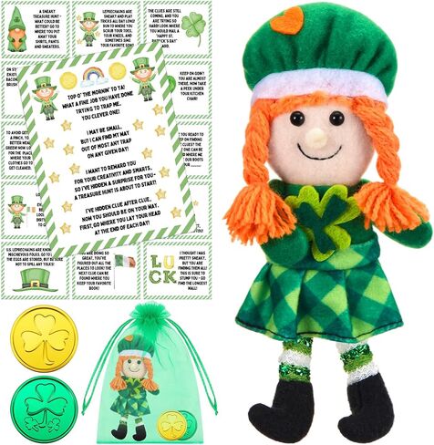 Shappy 1 Set Leprechaun Plush Boy Girl Toy St. Patrick's Day Plush Toy Doll with Shamrock Coins and Leprechaun Scavenger Hunt Letter St Patricks Day Decorations Irish Stuffed Decor (Boy) in Saudi Arabia