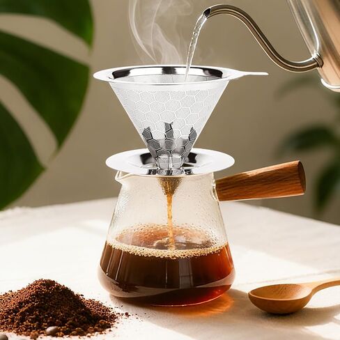 Pour over Coffee Maker, Reusable Metal Coffee Filter, Single Cup Pour over, Stainless Steel in Saudi Arabia
