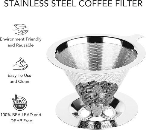 Pour over Coffee Maker, Reusable Metal Coffee Filter, Single Cup Pour over, Stainless Steel in Saudi Arabia