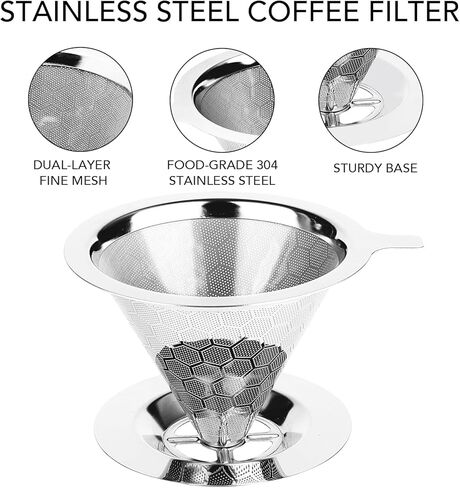 Pour over Coffee Maker, Reusable Metal Coffee Filter, Single Cup Pour over, Stainless Steel in Saudi Arabia