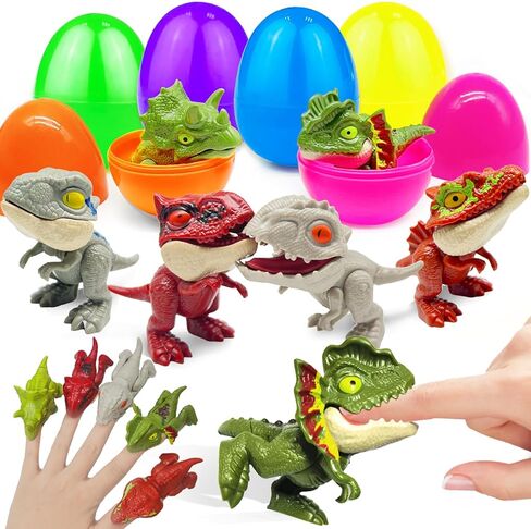 6 Pack Jumbo 3.5" Easter Eggs Filled with Biting Finger Dinosaurs Toys Inside, Fun Finger Puppets Set for Kids Toddlers Easter Basket Stuffers Fillers Plastic Surprise Eggs Hunt Easter Party Favors in Saudi Arabia