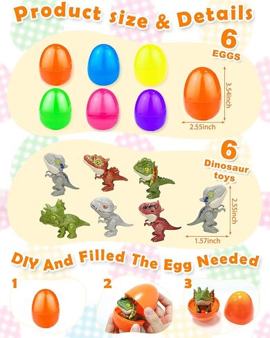 6 Pack Jumbo 3.5" Easter Eggs Filled with Biting Finger Dinosaurs Toys Inside, Fun Finger Puppets Set for Kids Toddlers Easter Basket Stuffers Fillers Plastic Surprise Eggs Hunt Easter Party Favors in Saudi Arabia