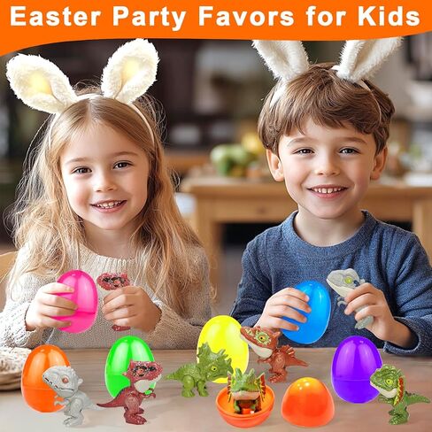 6 Pack Jumbo 3.5" Easter Eggs Filled with Biting Finger Dinosaurs Toys Inside, Fun Finger Puppets Set for Kids Toddlers Easter Basket Stuffers Fillers Plastic Surprise Eggs Hunt Easter Party Favors in Saudi Arabia