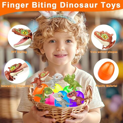 6 Pack Jumbo 3.5" Easter Eggs Filled with Biting Finger Dinosaurs Toys Inside, Fun Finger Puppets Set for Kids Toddlers Easter Basket Stuffers Fillers Plastic Surprise Eggs Hunt Easter Party Favors in Saudi Arabia