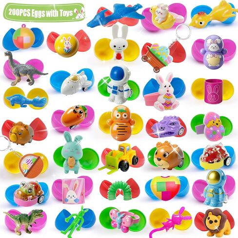 200 Pcs Prefilled Easter Eggs Filled with Toys Inside for Kids Boys Girls Pre-filled Easter Hunt Basket Stuffers Essentials Fillers Party Favors Classroom Prize Supplies in Saudi Arabia