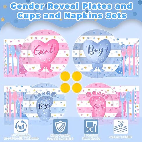 400PCS Gender Reveal Plates and Cups and Napkins Sets with Forks, Straws, Spoons, and Knives – Boy or Girl Pink and Blue Plates for Gender Reveal Decorations(Serves 50) Party Supplies in Saudi Arabia