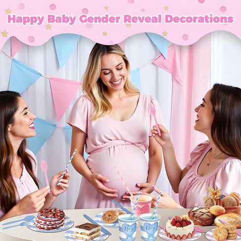 400PCS Gender Reveal Plates and Cups and Napkins Sets with Forks, Straws, Spoons, and Knives – Boy or Girl Pink and Blue Plates for Gender Reveal Decorations(Serves 50) Party Supplies in Saudi Arabia