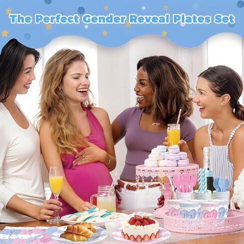 400PCS Gender Reveal Plates and Cups and Napkins Sets with Forks, Straws, Spoons, and Knives – Boy or Girl Pink and Blue Plates for Gender Reveal Decorations(Serves 50) Party Supplies in Saudi Arabia