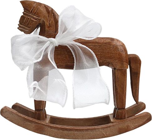 Wooden Rocking Horse for Cake Topper & Decor with Ribbon, Vintage Statue, Desk Centerpiece, Unique Collectible Decorative Figurine Ornament for Table Holiday Season Decoration Housewarming Gift, B in Saudi Arabia