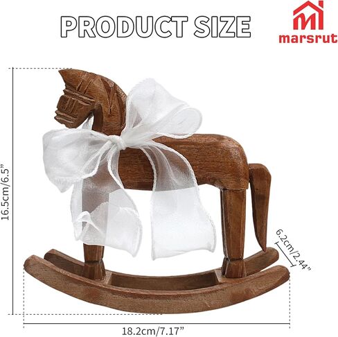 Wooden Rocking Horse for Cake Topper & Decor with Ribbon, Vintage Statue, Desk Centerpiece, Unique Collectible Decorative Figurine Ornament for Table Holiday Season Decoration Housewarming Gift, B in Saudi Arabia