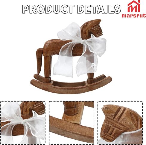 Wooden Rocking Horse for Cake Topper & Decor with Ribbon, Vintage Statue, Desk Centerpiece, Unique Collectible Decorative Figurine Ornament for Table Holiday Season Decoration Housewarming Gift, B in Saudi Arabia