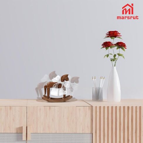 Wooden Rocking Horse for Cake Topper & Decor with Ribbon, Vintage Statue, Desk Centerpiece, Unique Collectible Decorative Figurine Ornament for Table Holiday Season Decoration Housewarming Gift, B in Saudi Arabia