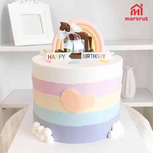 Wooden Rocking Horse for Cake Topper & Decor with Ribbon, Vintage Statue, Desk Centerpiece, Unique Collectible Decorative Figurine Ornament for Table Holiday Season Decoration Housewarming Gift, B in Saudi Arabia