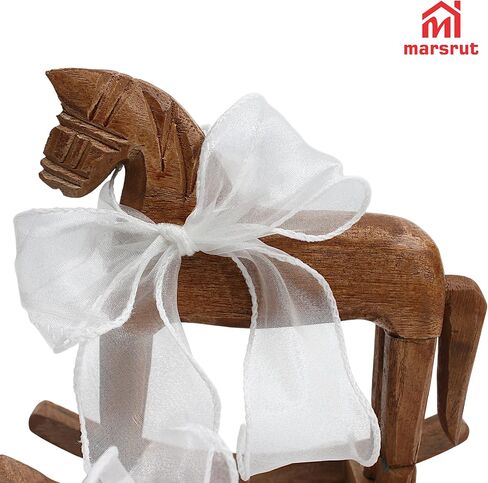 Wooden Rocking Horse for Cake Topper & Decor with Ribbon, Vintage Statue, Desk Centerpiece, Unique Collectible Decorative Figurine Ornament for Table Holiday Season Decoration Housewarming Gift, B in Saudi Arabia