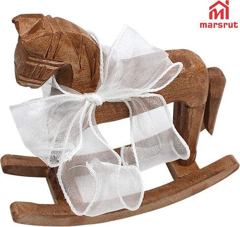 Wooden Rocking Horse for Cake Topper & Decor with Ribbon, Vintage Statue, Desk Centerpiece, Unique Collectible Decorative Figurine Ornament for Table Holiday Season Decoration Housewarming Gift, B in Saudi Arabia