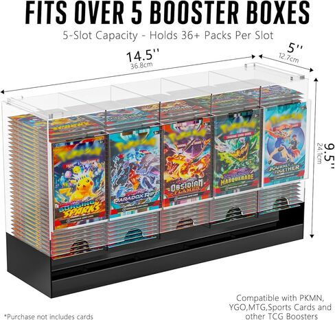 5-Slot Booster Pack Dispenser with Black Base, Card Pack Dispenser Fits 200 Booster Packs for Dispensing, Compatible with TCG Trading Card Boosters and Sports Card Boosters & More, Acrylic Stackable in Saudi Arabia