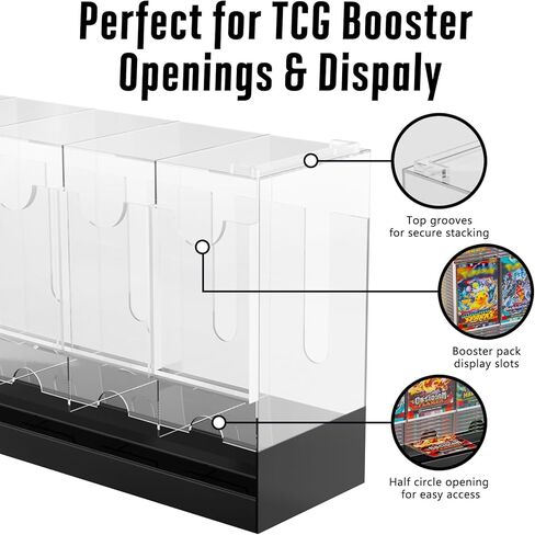 5-Slot Booster Pack Dispenser with Black Base, Card Pack Dispenser Fits 200 Booster Packs for Dispensing, Compatible with TCG Trading Card Boosters and Sports Card Boosters & More, Acrylic Stackable in Saudi Arabia
