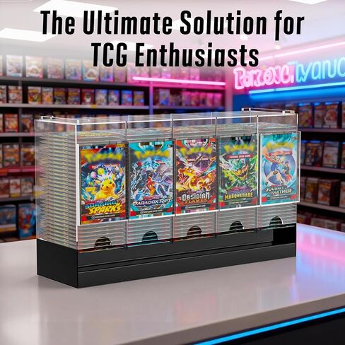 5-Slot Booster Pack Dispenser with Black Base, Card Pack Dispenser Fits 200 Booster Packs for Dispensing, Compatible with TCG Trading Card Boosters and Sports Card Boosters & More, Acrylic Stackable in Saudi Arabia