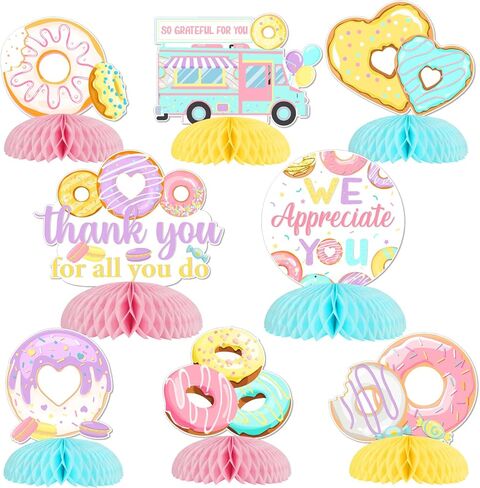 JOYMEMO 8 Pieces You Donut Know How Much We Appreciate You Honeycomb Centerpieces - Donut Appreciation Decorations, Double Sided Doughnut Table Toppers for Employee Teachers Doctor Appreciation in Saudi Arabia