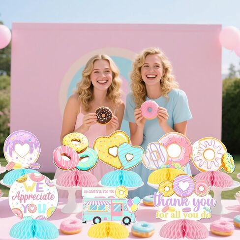 JOYMEMO 8 Pieces You Donut Know How Much We Appreciate You Honeycomb Centerpieces - Donut Appreciation Decorations, Double Sided Doughnut Table Toppers for Employee Teachers Doctor Appreciation in Saudi Arabia