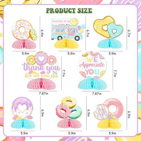 JOYMEMO 8 Pieces You Donut Know How Much We Appreciate You Honeycomb Centerpieces - Donut Appreciation Decorations, Double Sided Doughnut Table Toppers for Employee Teachers Doctor Appreciation in Saudi Arabia