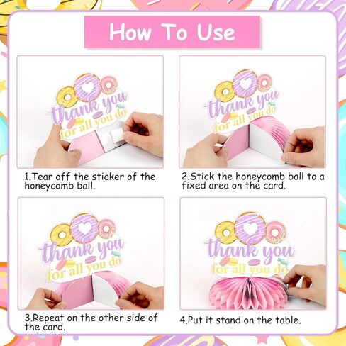 JOYMEMO 8 Pieces You Donut Know How Much We Appreciate You Honeycomb Centerpieces - Donut Appreciation Decorations, Double Sided Doughnut Table Toppers for Employee Teachers Doctor Appreciation in Saudi Arabia