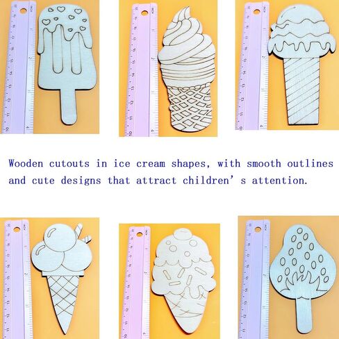 60PCS Natural Wood Ice Cream Hanging Ornaments – Unfinished Wooden Cutouts to Paint for DIY Crafts and Decorations (Ice-Cream) in Saudi Arabia