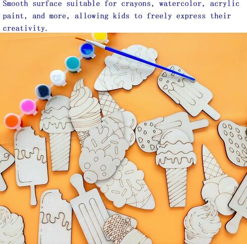60PCS Natural Wood Ice Cream Hanging Ornaments – Unfinished Wooden Cutouts to Paint for DIY Crafts and Decorations (Ice-Cream) in Saudi Arabia