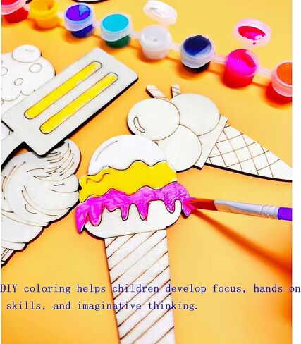 60PCS Natural Wood Ice Cream Hanging Ornaments – Unfinished Wooden Cutouts to Paint for DIY Crafts and Decorations (Ice-Cream) in Saudi Arabia