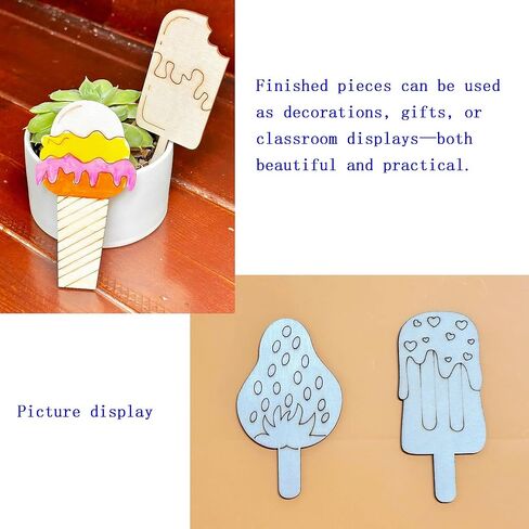 60PCS Natural Wood Ice Cream Hanging Ornaments – Unfinished Wooden Cutouts to Paint for DIY Crafts and Decorations (Ice-Cream) in Saudi Arabia