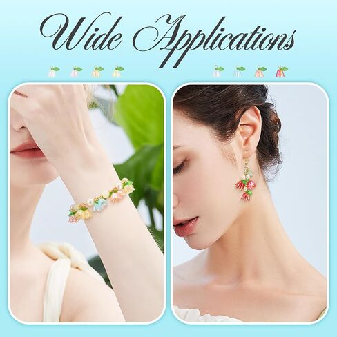 Beadthoven 48pcs Acrylic Flower Pendants for Jewelry Making Lily Flower Charms Colorful Plastic Lily of the Valley Charms Dangle Beads with Leaf for Jewelry Making Necklace Earring DIY Crafts in Saudi Arabia