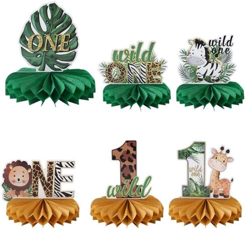 6 PCS Wild One Honeycomb Centerpieces, Safari Birthday Decorations, Jungle Animal Party Decorations For Table Centerpieces, Baby Shower, And Birthday Parties in Kuwait