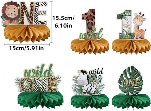 6 PCS Wild One Honeycomb Centerpieces, Safari Birthday Decorations, Jungle Animal Party Decorations For Table Centerpieces, Baby Shower, And Birthday Parties in Kuwait