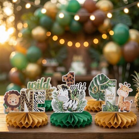 6 PCS Wild One Honeycomb Centerpieces, Safari Birthday Decorations, Jungle Animal Party Decorations For Table Centerpieces, Baby Shower, And Birthday Parties in Kuwait