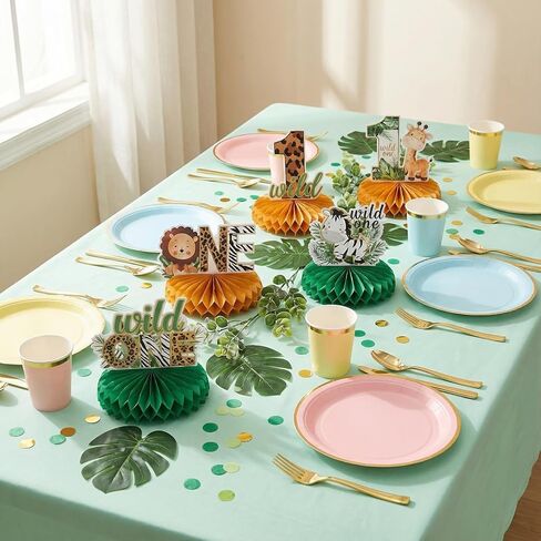 6 PCS Wild One Honeycomb Centerpieces, Safari Birthday Decorations, Jungle Animal Party Decorations For Table Centerpieces, Baby Shower, And Birthday Parties in Kuwait