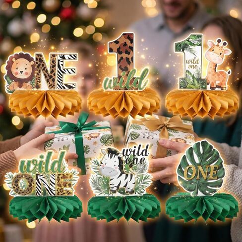6 PCS Wild One Honeycomb Centerpieces, Safari Birthday Decorations, Jungle Animal Party Decorations For Table Centerpieces, Baby Shower, And Birthday Parties in Kuwait