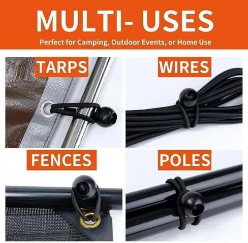 2pcs Outdoor Tent Canopy Fixed Rope Buckle Black Portable Camping Tent Cloth Elastic Rope Fastener,(10+15cm) in Saudi Arabia