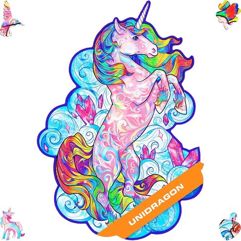 أحجية الصور المقطوعة الخشبية من UNIDRAGON - وحيد القرن الملهم، 195 قطعة، متوسطة 10.2 بوصة × 12.6 بوصة، حزمة هدايا جميلة، شكل فريد من نوعه أفضل هدية للبالغين والأطفال in Kuwait