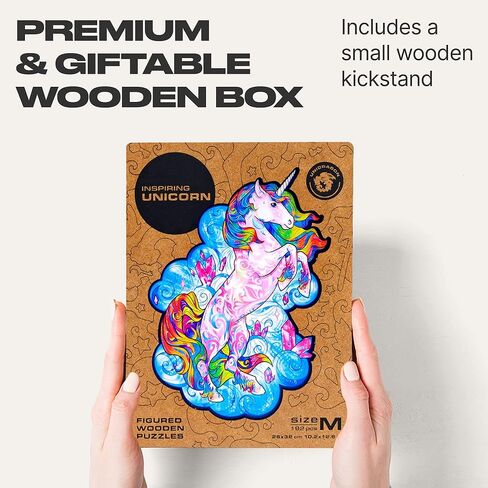 أحجية الصور المقطوعة الخشبية من UNIDRAGON - وحيد القرن الملهم، 195 قطعة، متوسطة 10.2 بوصة × 12.6 بوصة، حزمة هدايا جميلة، شكل فريد من نوعه أفضل هدية للبالغين والأطفال in Kuwait