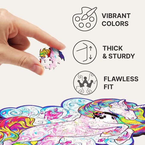 أحجية الصور المقطوعة الخشبية من UNIDRAGON - وحيد القرن الملهم، 195 قطعة، متوسطة 10.2 بوصة × 12.6 بوصة، حزمة هدايا جميلة، شكل فريد من نوعه أفضل هدية للبالغين والأطفال in Kuwait