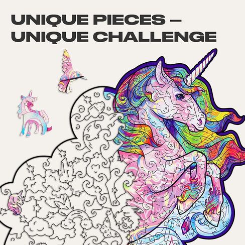 أحجية الصور المقطوعة الخشبية من UNIDRAGON - وحيد القرن الملهم، 195 قطعة، متوسطة 10.2 بوصة × 12.6 بوصة، حزمة هدايا جميلة، شكل فريد من نوعه أفضل هدية للبالغين والأطفال in Kuwait