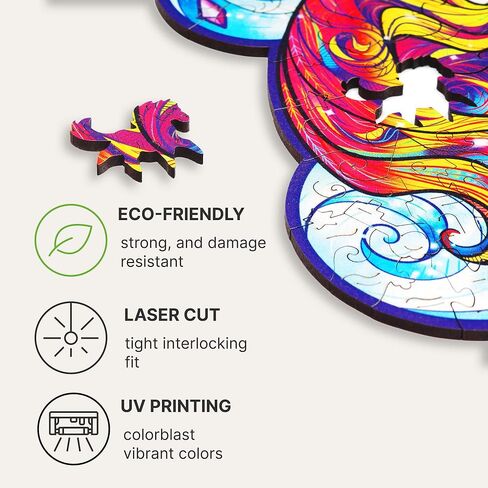 أحجية الصور المقطوعة الخشبية من UNIDRAGON - وحيد القرن الملهم، 195 قطعة، متوسطة 10.2 بوصة × 12.6 بوصة، حزمة هدايا جميلة، شكل فريد من نوعه أفضل هدية للبالغين والأطفال in Kuwait