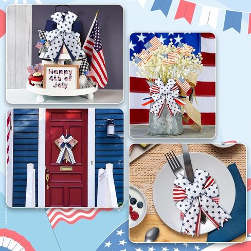 JarThenaAMCS Patriotic Wired Edge Ribbon 4th of July Red White Blue Star Stripe Craft Fabric Ribbon for Independence Memorial Day Gift Wreath Bow Craft Wrapping Party Decor, 3 Rolls, 18 Yard in Saudi Arabia