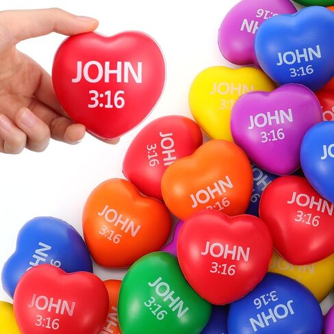 Zubebe 24 Pcs Valentine Christian Heart Stress Balls Bulk 2.76'' John 3: 16 Valentine's Day Heart Stress Balls Christian Bible Quotes Gifts for Party Favor Reward Gift (Multicolor) in Saudi Arabia