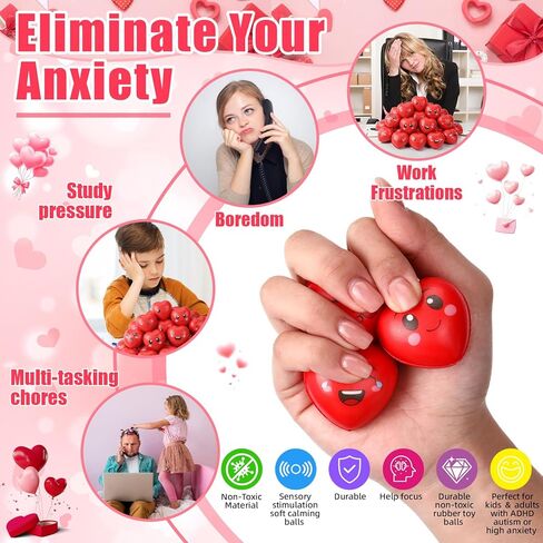 Libima 80 Pcs Valentine's Day Heart Stress Ball with Fun Faces Kids Fidget Toy Slow Rise Relief Foam Stress Ball for Valentine Party Favors Classroom School Exchange Prizes Gift Party Present Filler in Saudi Arabia